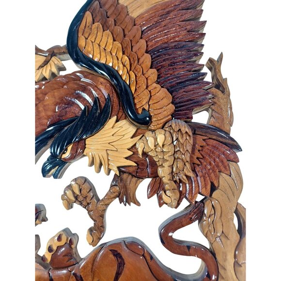Handcrafted Wood 3D  Intarsia Wall Sculpture Art Tiger Patriotic Eagle B… - Picture 5 of 8